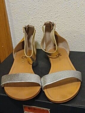 Yosi Samra Metallic Gold & Silver Zip-Back Sandals Size 9